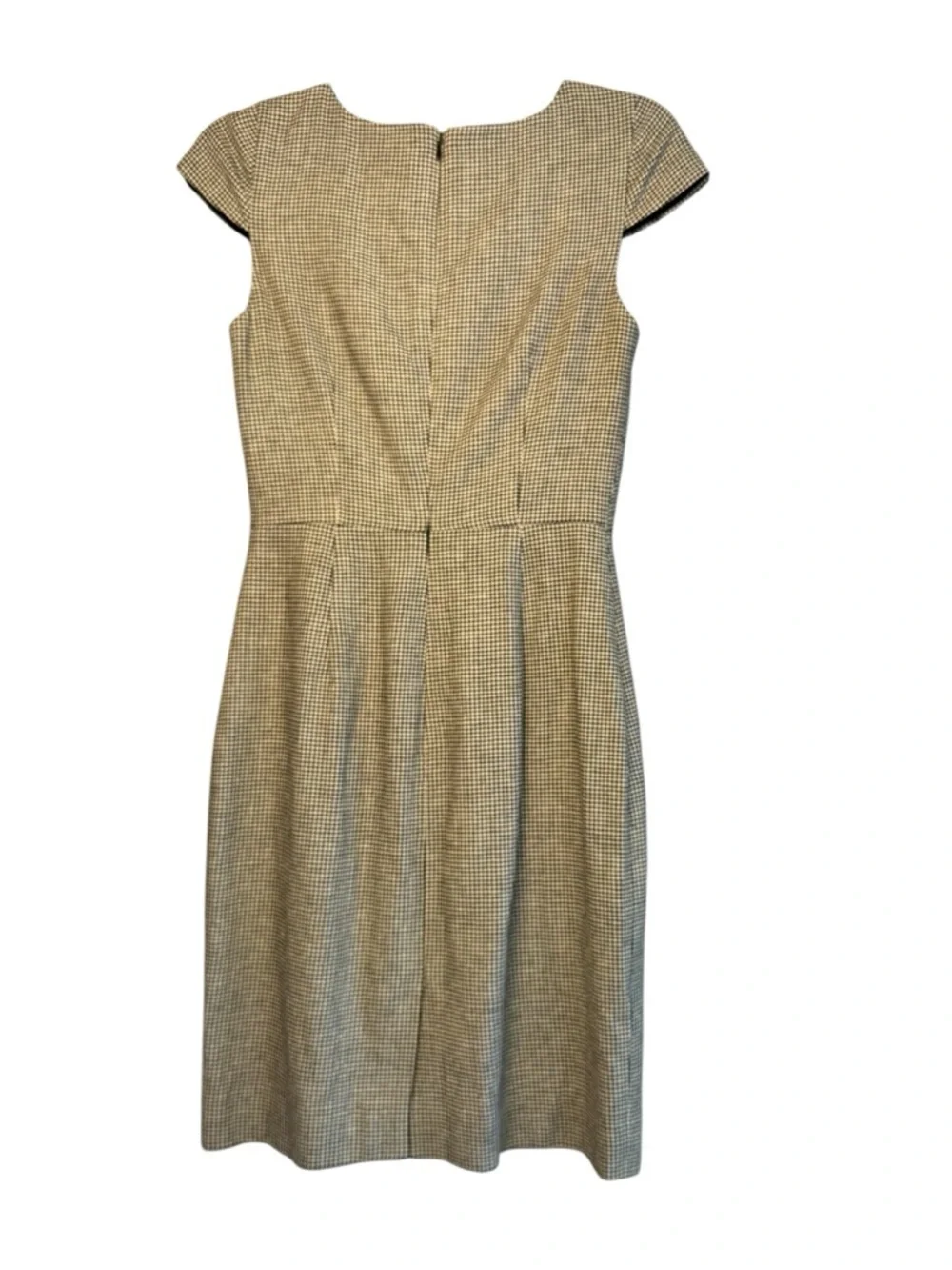 J.Crew Size 0 Houndstooth Plaid Linen Blend Fitted Sheath Dress Cap Sleeve Mini